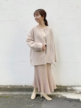 「レーススカート」｜「アイテム（ムートンコート）」を使った、flowerさん（レディース・160cm）の秋コーディネート