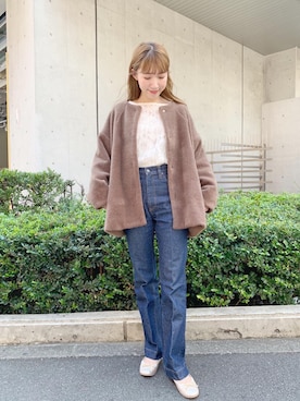 「flower」｜「アイテム（ムートンコート）」を使った、flowerさん（レディース・163cm）の秋コーディネート