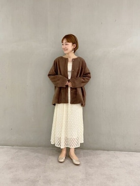 「レーススカート」｜「アイテム（ムートンコート）」を使った、flowerさん（レディース・158cm）の秋コーディネート