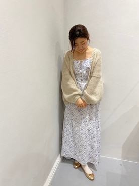 「モヘアカーディガン」｜「アイテム（ワンピース/ドレス）」を使った、flowerさん（レディース・154cm）の春コーディネート