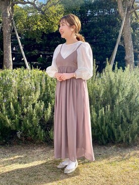 「春ワンピ」｜「アイテム（アクセサリー）」を使った、flowerさん（レディース・158cm）の冬コーディネート