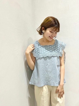 「おおぶりピアス」｜「アイテム（シャツ/ブラウス）」を使った、flowerさん（レディース・153cm）の春コーディネート