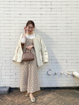 「レースワンピース」｜「アイテム（ムートンコート）」を使った、flowerさん（レディース・156cm）の秋コーディネート