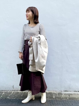 「flower（フラワー）のアイテム（ノーカラーコート）」を使った、flowerさん（レディース・155cm）の冬コーディネート