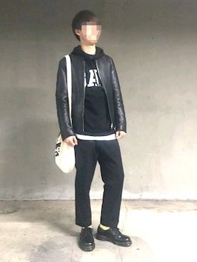 「LIDNM（リドム）のアイテム（ライダースジャケット）」を使った、hopeさん（メンズ・168cm）の冬コーディネート