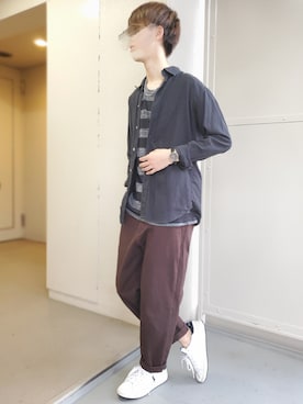 「ブラウンパンツ」｜「アイテム（腕時計）」を使った、hopeさん（メンズ・168cm）の秋コーディネート