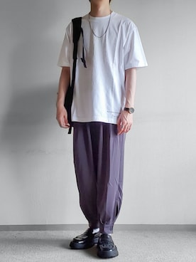 「カフスイージーパンツ」｜「アイテム（アクセサリー）」を使った、hopeさん（メンズ・168cm）の夏コーディネート