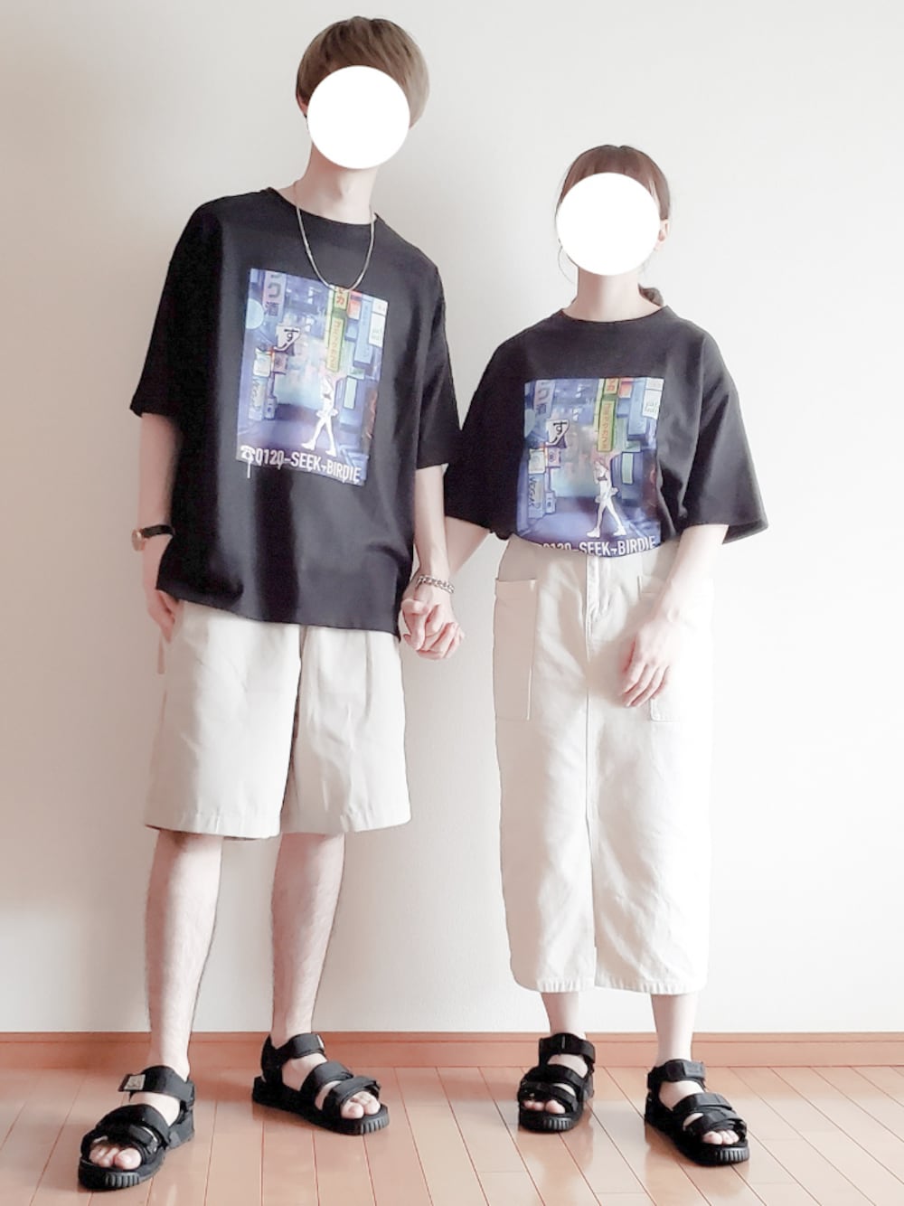 「ペアルック、カップルコーデ、プチプラ、今日のコーデ、ビックシルエット、白パンツ、ハーフパンツ、白スカート、サンダルコーデ、シェフショーツ」｜「GUのアイテム（パンツ、ベージュ系）」を使った、hopeさん（メンズ・168cm）の夏コーディネートの1枚目の写真