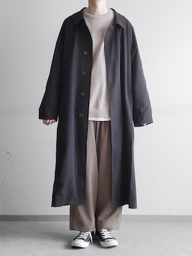 「remer（リメール）のアイテム（ステンカラーコート）」を使った、hopeさん（メンズ・168cm）の秋コーディネート