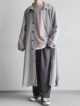 「remer（リメール）のアイテム（ステンカラーコート）」を使った、hopeさん（メンズ・168cm）の秋コーディネート