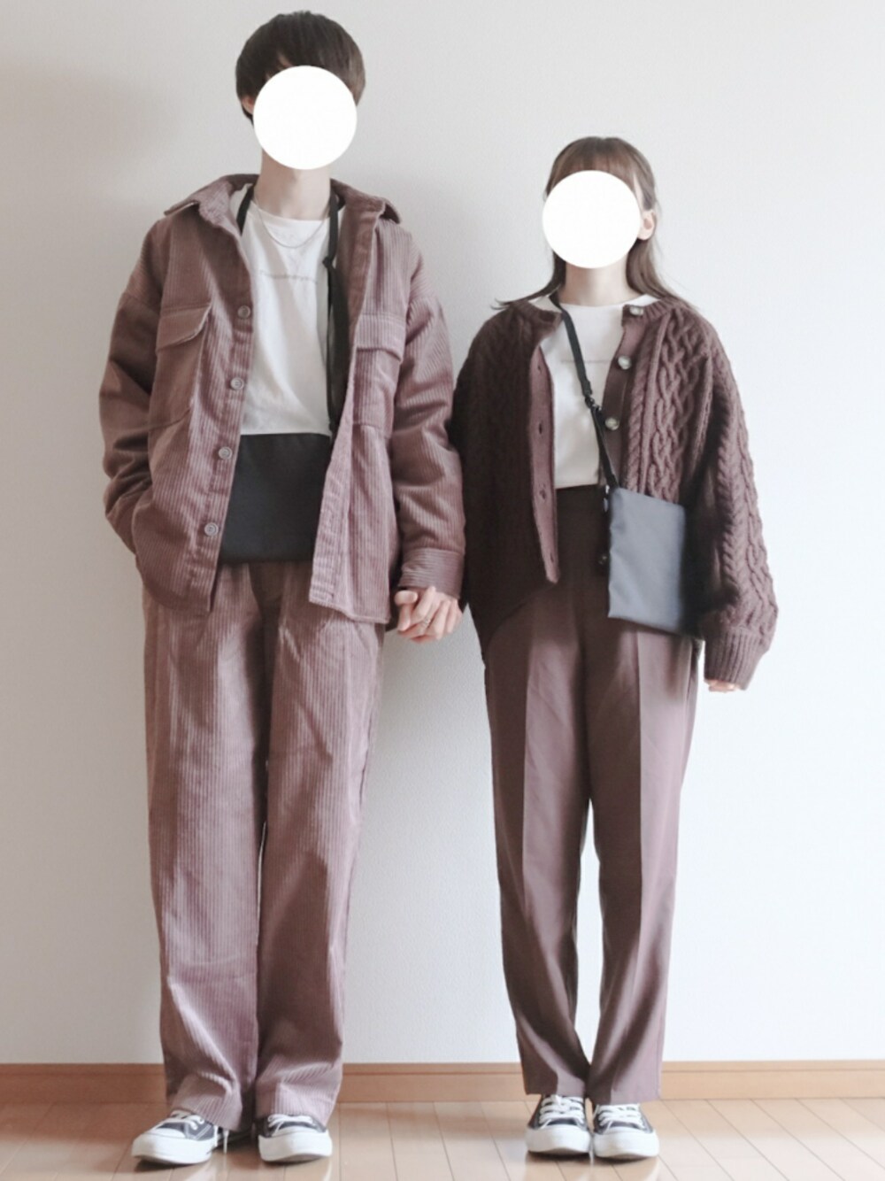 「wearhalloween2020、ブラウン、冬コーデ、今日のコーデ、秋冬コーデ、スニーカーコーデ、セットアップ、ワントーンコーデ、カップルコーデ」｜「SENSE OF PLACE by URBAN RESEARCHのコーデュロイワイドパンツ（その他パンツ、パープル系）」を使った、hopeさん（レディース・149cm）の秋コーディネートの1枚目の写真