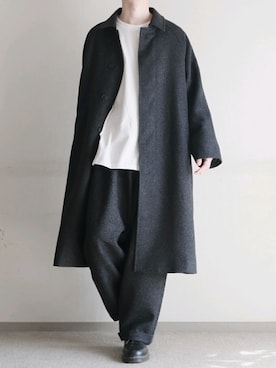 「remer（リメール）のアイテム（ステンカラーコート）」を使った、hopeさん（メンズ・168cm）の冬コーディネート