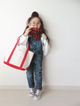 「GAP（ギャップ）のアイテム（サロペット/オーバーオール）」を使った、* 𝚝𝚘𝚛𝚒𝚌𝚘𝚝*さん（キッズ・100cm）の秋コーディネート