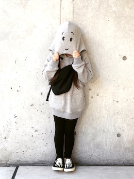「にゃー（ニャー）のにゃーと NO GHOST 裏毛（スウェット）」を使った、* 𝚝𝚘𝚛𝚒𝚌𝚘𝚝*さん（キッズ・100cm）の秋コーディネート
