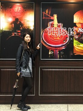「Abercrombie&Fitch（アバークロンビーアンドフィッチ）のアイテム（ライダースジャケット）」を使った、chrisさん（レディース・173cm）の冬コーディネート