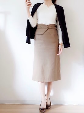 「仕事着」｜「アイテム（ノーカラージャケット）」を使った、momo775pさん（レディース・160cm）の冬コーディネート