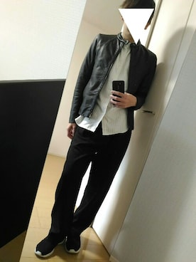「SHELLAC（シェラック）のアイテム（ライダースジャケット）」を使った、瀬名さん（メンズ・171cm）の春コーディネート