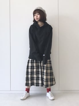 「Champion」｜「アイテム（ハンチング/ベレー帽）」を使った、ながともさん（レディース・153cm）の夏コーディネート