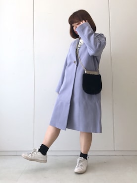 「ラベンダー」｜「アイテム（ノーカラージャケット）」を使った、ながともさん（レディース・153cm）の冬コーディネート