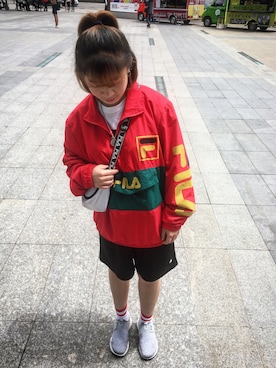 「FILA（フィラ）のアイテム（ライダースジャケット）」を使った、Air_樂樂酱さん（レディース・158cm）の夏コーディネート