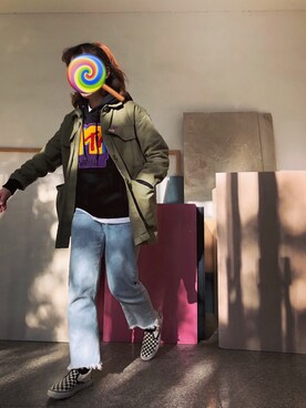 「MONKI（モンキ）のアイテム（ミリタリージャケット）」を使った、Air_樂樂酱さん（レディース・158cm）の冬コーディネート