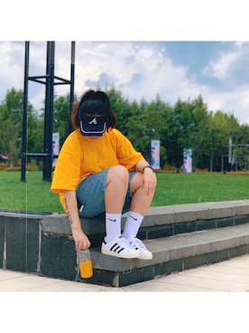 「NIKE（ナイキ）のアイテム（サンバイザー）」を使った、Air_樂樂酱さん（レディース・160cm）の夏コーディネート