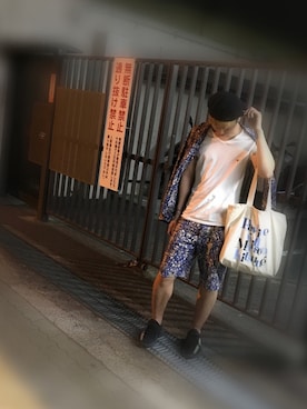 「スボーツミックス」｜「アイテム（ハンチング/ベレー帽）」を使った、 しんじさん（メンズ・170cm）の夏コーディネート