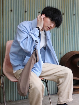 「サックスブルー」｜「アイテム（ブルゾン）」を使った、Taiseiさん（メンズ・171cm）の秋コーディネート