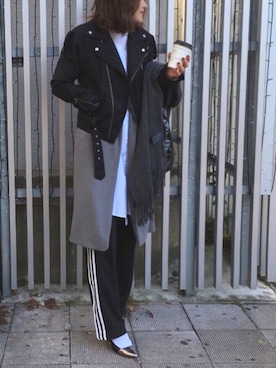 「寒い」｜「アイテム（ライダースジャケット）」を使った、Shizuka*さん（レディース・164cm）の冬コーディネート