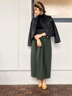 「Bou Jeloud（ブージュルード）のアイテム（ライダースジャケット）」を使った、Shizuka*さん（レディース・164cm）の秋コーディネート