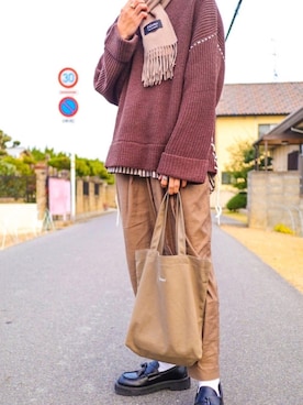 「flaner（フラネ）のアイテム（トートバッグ）」を使った、でえぢさん（メンズ・175cm）の冬コーディネート
