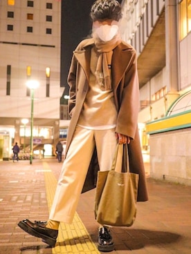 「flaner（フラネ）のアイテム（トートバッグ）」を使った、でえぢさん（メンズ・175cm）の冬コーディネート