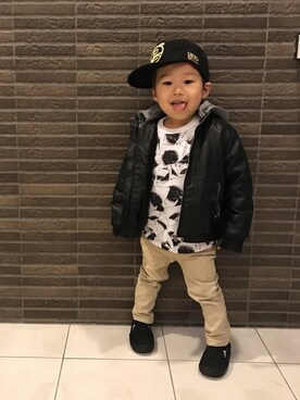 「petit main」｜「アイテム（ライダースジャケット）」を使った、TOKIさん（キッズ・90cm）の冬コーディネート
