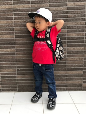 「赤Tシャツ」｜TOKIさん（キッズ・90cm）の夏コーディネート
