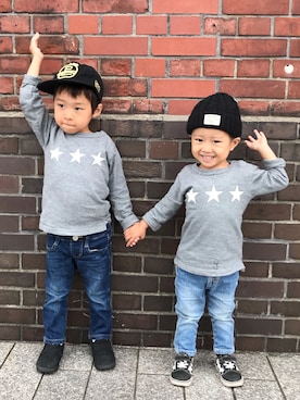 「きょうだい」｜「アイテム（帽子）」を使った、TOKIさん（キッズ・90cm）の秋コーディネート