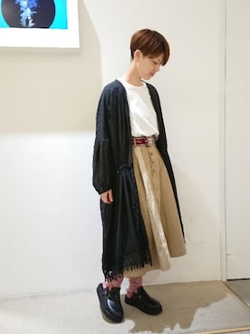 「FRAPBOIS（フラボア）のシアガーゼ（シャツ/ブラウス、ブラック系）」を使った、zumeさん（レディース・160cm）の夏コーディネート