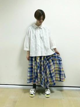 「FRAPBOIS（フラボア）のシェル（シャツ/ブラウス、ホワイト系）」を使った、zumeさん（レディース・160cm）の春コーディネート