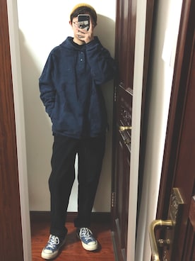 「休闲」｜「アイテム（モッズコート）」を使った、z.kxさん（メンズ・165cm）の冬コーディネート