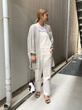 「Tシャツ/カットソー」｜「アイテム（サロペット/オーバーオール）」を使った、YAMAGATA_172cmさん（レディース・172cm）の夏コーディネート