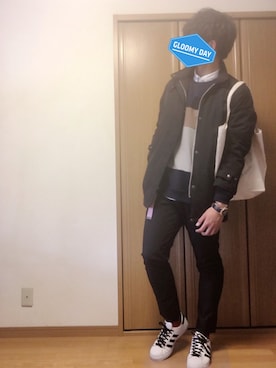 「ホワイトスニーカー」｜「アイテム（モッズコート）」を使った、バンバンさん（メンズ・177cm）の春コーディネート