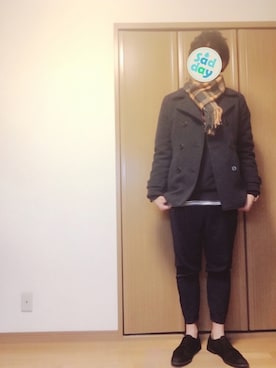「ジョガーパンツ」｜「アイテム（ピーコート）」を使った、バンバンさん（メンズ・177cm）の冬コーディネート