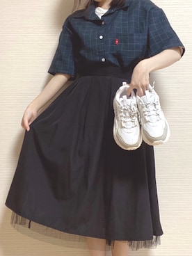 「RAY CASSIN（レイカズン）のアイテム（スカート、ブラック系）」を使った、ういまるさん（レディース・157cm）の春コーディネート