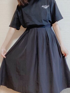 「韓国ブランドのアイテム（Tシャツ/カットソー、ブラック系）」を使った、ういまるさん（レディース・157cm）の夏コーディネート