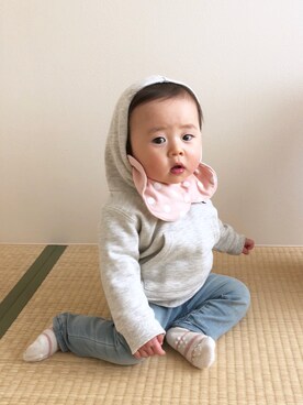 「チャンピオン パーカー」｜「アイテム（レッグウェア）」を使った、hanaさん（キッズ・70cm）の冬コーディネート
