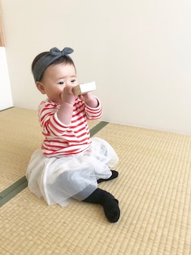 「アイテム（タイツ/ストッキング、ブラック系）」を使った、hanaさん（キッズ・70cm）の冬コーディネート