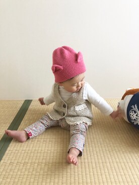 「9ヶ月」｜「アイテム（ニットキャップ/ビーニー）」を使った、hanaさん（キッズ・70cm）の冬コーディネート