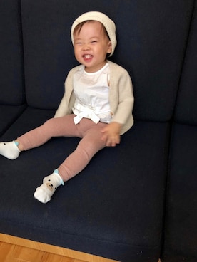 「くすみピンク」｜「アイテム（ニットキャップ/ビーニー）」を使った、hanaさん（キッズ・80cm）の秋コーディネート