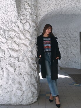 「ガウンコート」｜「アイテム（ムートンコート）」を使った、MASAEさん（レディース・168cm）の冬コーディネート