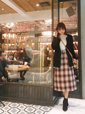「ひざ丈スカート」｜「アイテム（ジャケット/アウター）」を使った、MASAEさん（レディース・168cm）の冬コーディネート