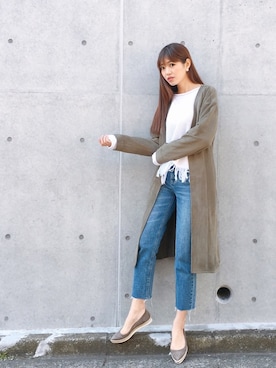 「ストレートデニム」｜「アイテム（トレンチコート）」を使った、MASAEさん（レディース・168cm）の冬コーディネート